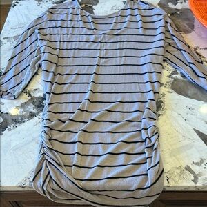 Striped Beige and Black Ruched Top